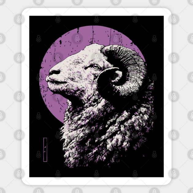 Majestic Ram Japanese Art | Purple Moon Ukiyo-e Style Magnet by TuncGK